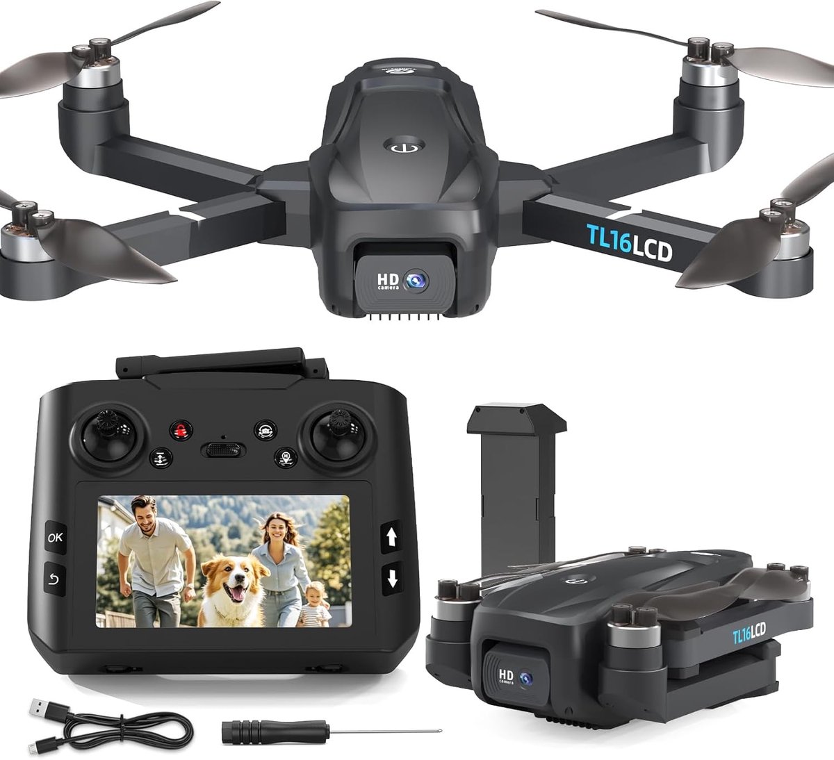 SnelShoppen - TL16LCD Drone met 4K Camera GPS - Vouwbare Drone met LCD Afstandsbediening, Volgt Mij Functie, 5G FPV, Automatische Terugkeer, Headless