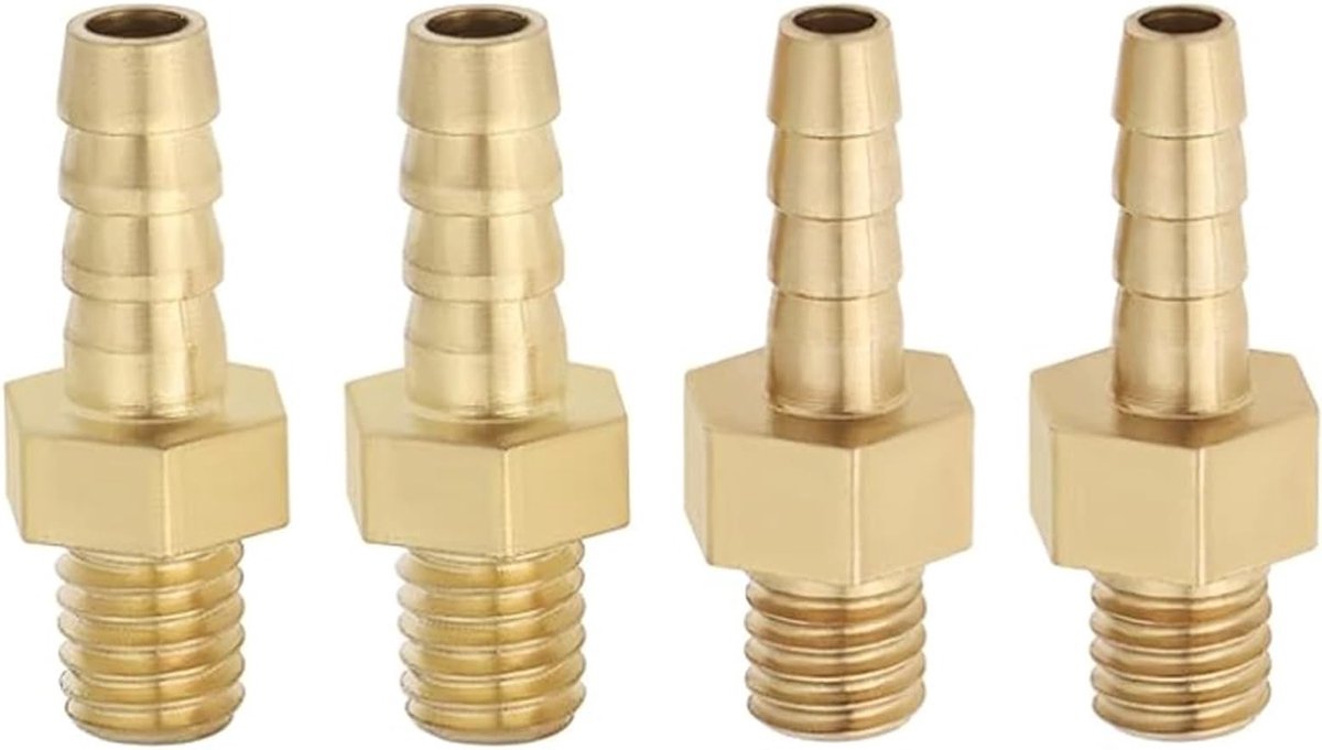 Set van 4 Messing Slangverbindingen M5 x 0.8 mm met Mannetje Draad voor 3 mm en 4 mm Slangen, Ideaal voor Aquariums, Vijvers en Zwembaden