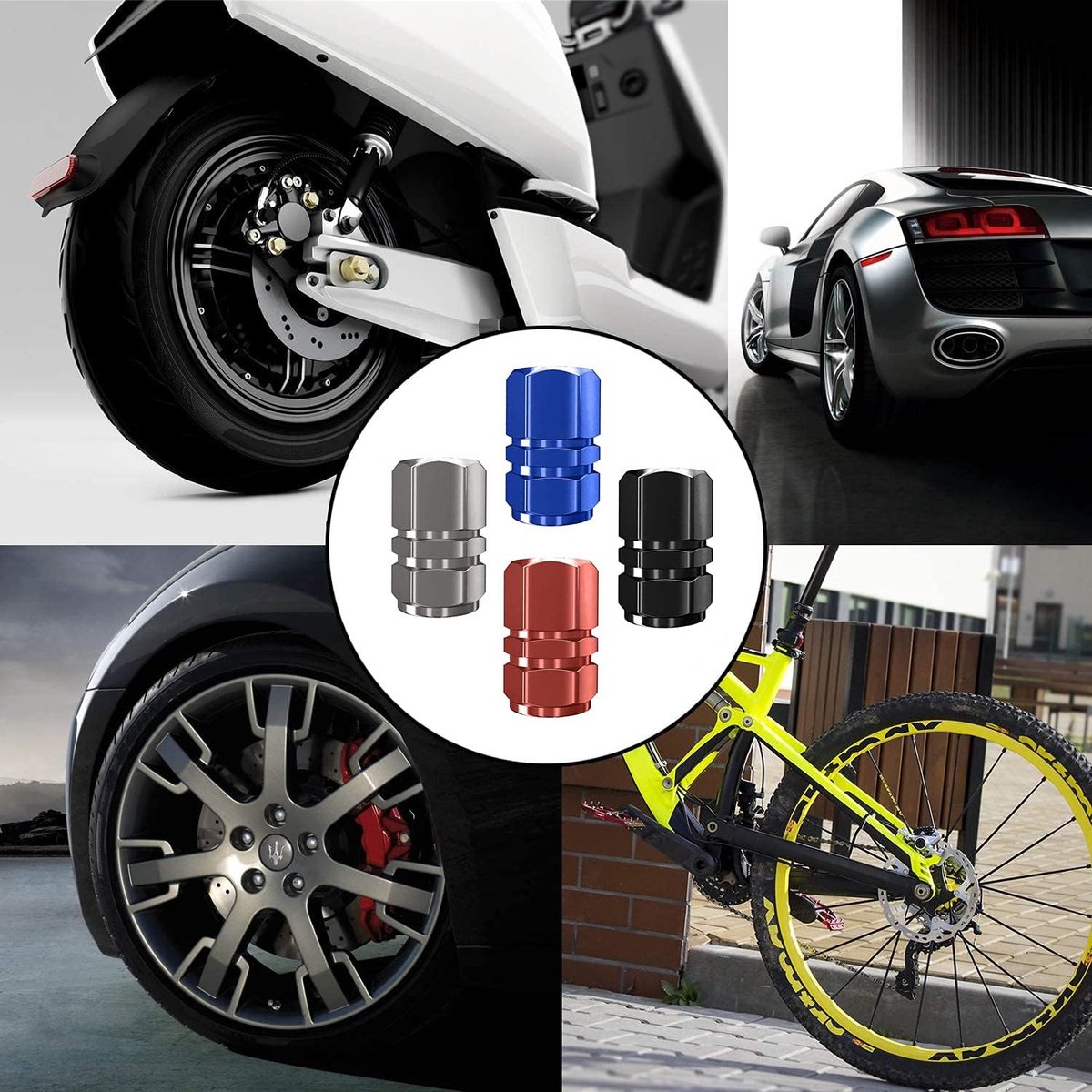 SnelShoppen - Aluminium Alloy Hexagonale Ventieldoppen, Set van 5 Stofkappen voor Auto's, Fietsen, Vrachtwagens, Motorfietsen (Blauw)
