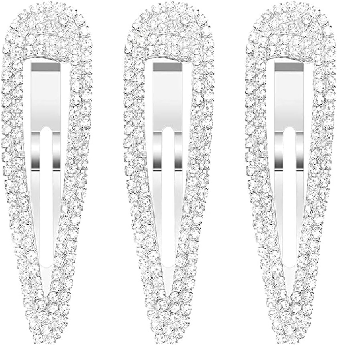 SnelShoppen - 3 Stuks Glinsterende Haarspeldjes voor Dames - Zilveren Haarclips met Strass - Haaraccessoires voor Feestjes en Bruidsmeisjes - 8 cm