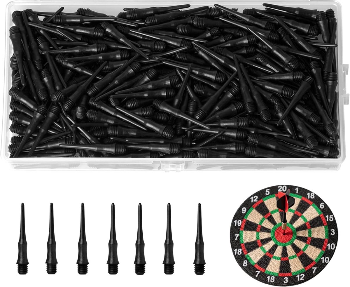 SnelShoppen - 300 Stuks Plastic Dart Tips met 2BA Draad - Zachte Tip Dart Vliegen voor Darts Lovers - Zwart met Opbergdoos - Ideaal voor Feest, Campin