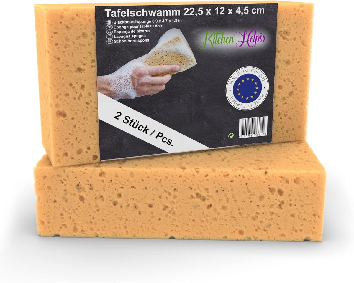 SnelShoppen - Sponge voor schoolbord 22.5 x 12 x 4.5 cm - 2 stuks - Grote schoonmaak spons voor kinderen en volwassenen - Chalkboard spons - Ideaal vo