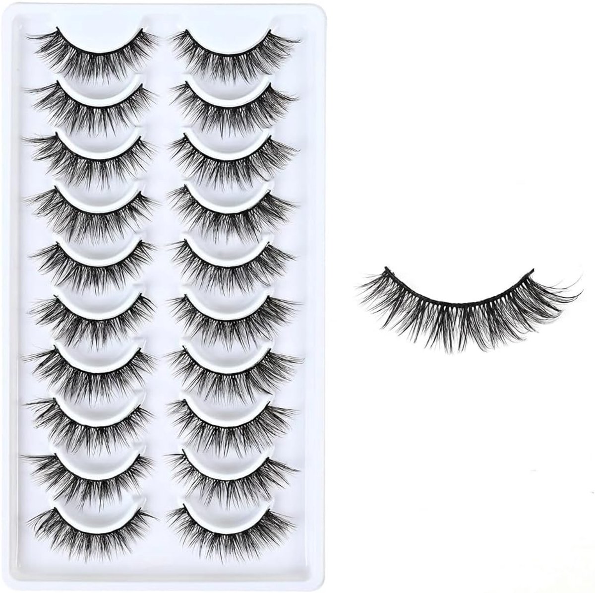 SnelShoppen - Kunstwimpers 10 Paar Natuurlijke Wispy Zachte Nepwimpers - Herbruikbare DIY Strips & Clusters voor Cosmetische Oogmake-up - Exclusief Li