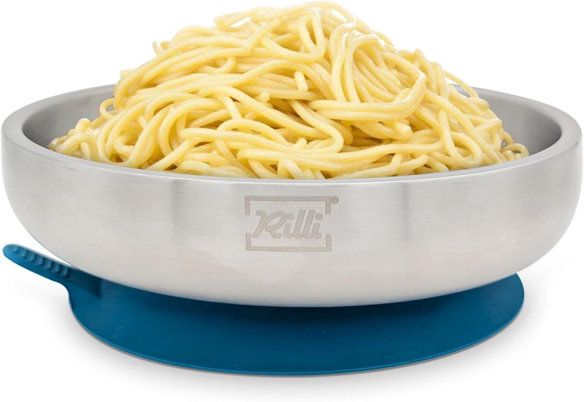 Thijox - Roestvrij Stalen Zuignap Bord Diep - Antislip Babyservies - Petrol - Perfect voor Babyfeestjes, Doop, Verjaardag en Kerst - Warmhoudfunctie -