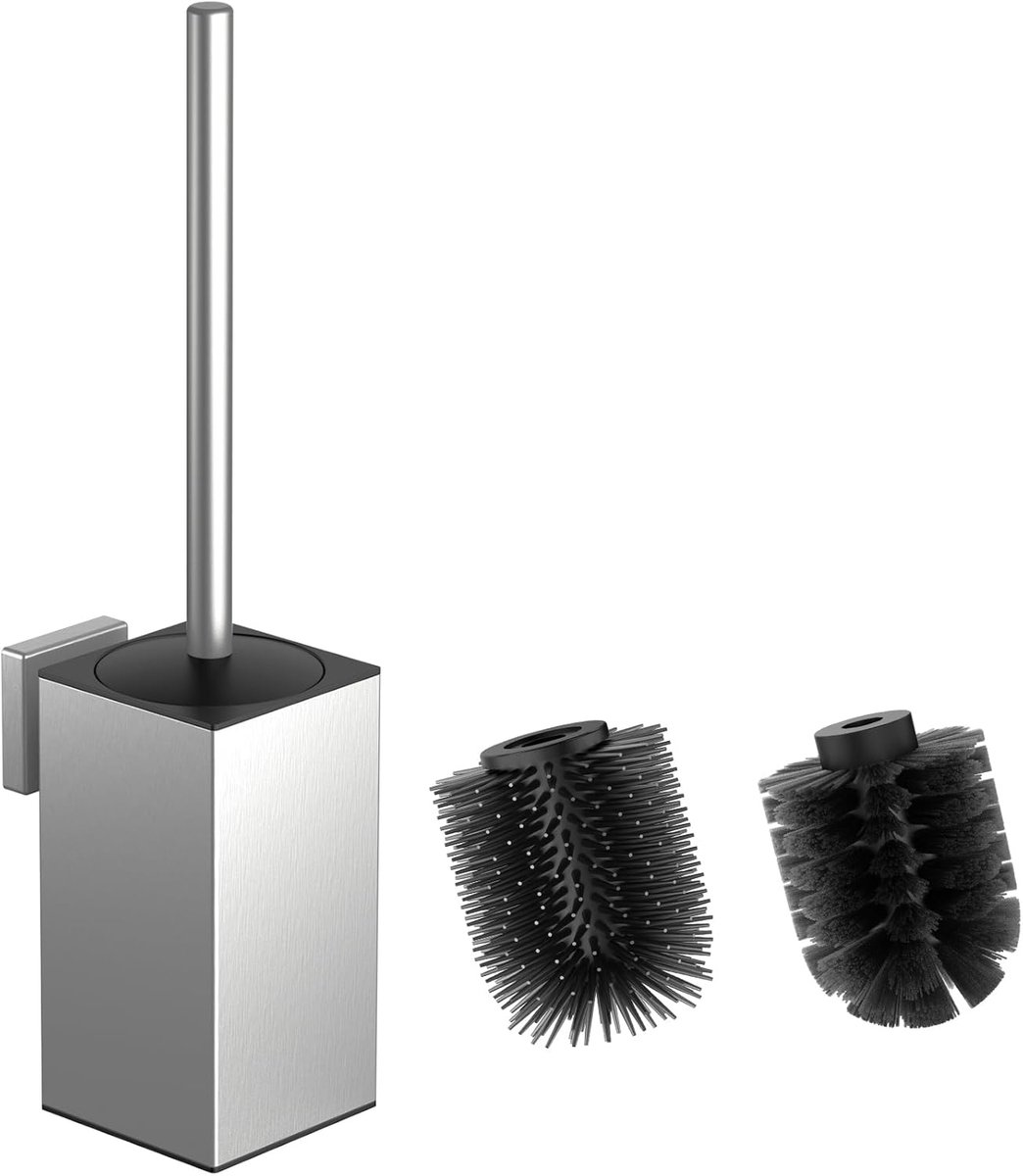 SnelShoppen - Silicone Toiletborstel met Houder Set van 2 Borstels en 304 RVS Houder voor Badkamer Reinigen - Modern en Ruimtebesparend Design - Vierk
