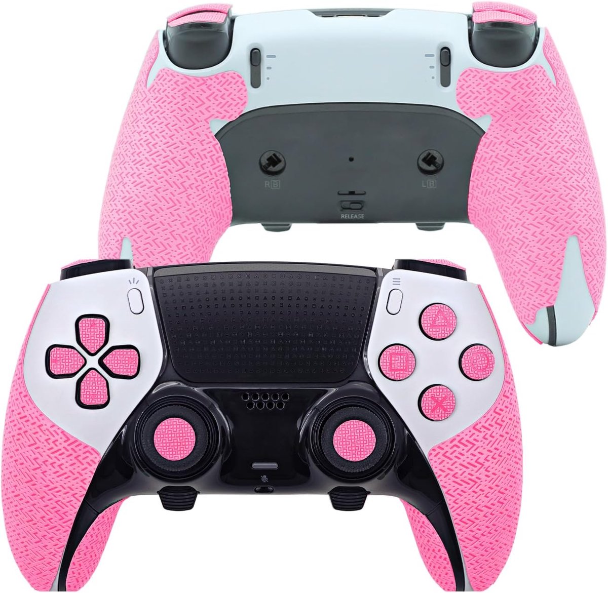 Thijox - Controller Grip voor PS5 DualSense/Edge, Antislip Textuur Skin Kit, 4 Stuks Handgrepen en 28 Stuks Toetsen, Roze, Sweat-Absorberend, Ideaal v
