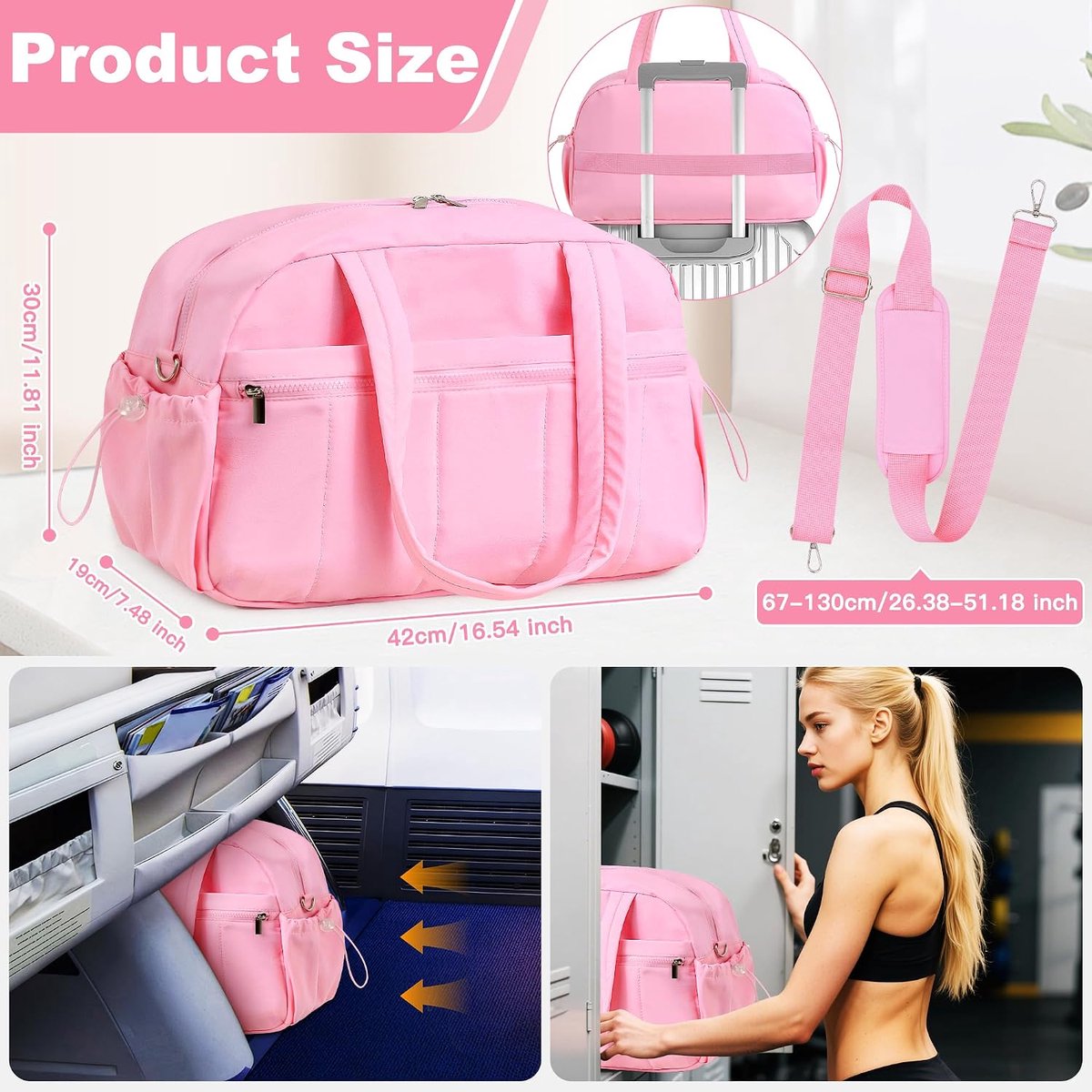 SnelShoppen - Grote Dames Travel Bag Puffer Sporttas 24L Waterdichte Gymtas met Vochtcompartiment Lichtgewicht Reisbagage Cabin Bag Weekender Duffle B