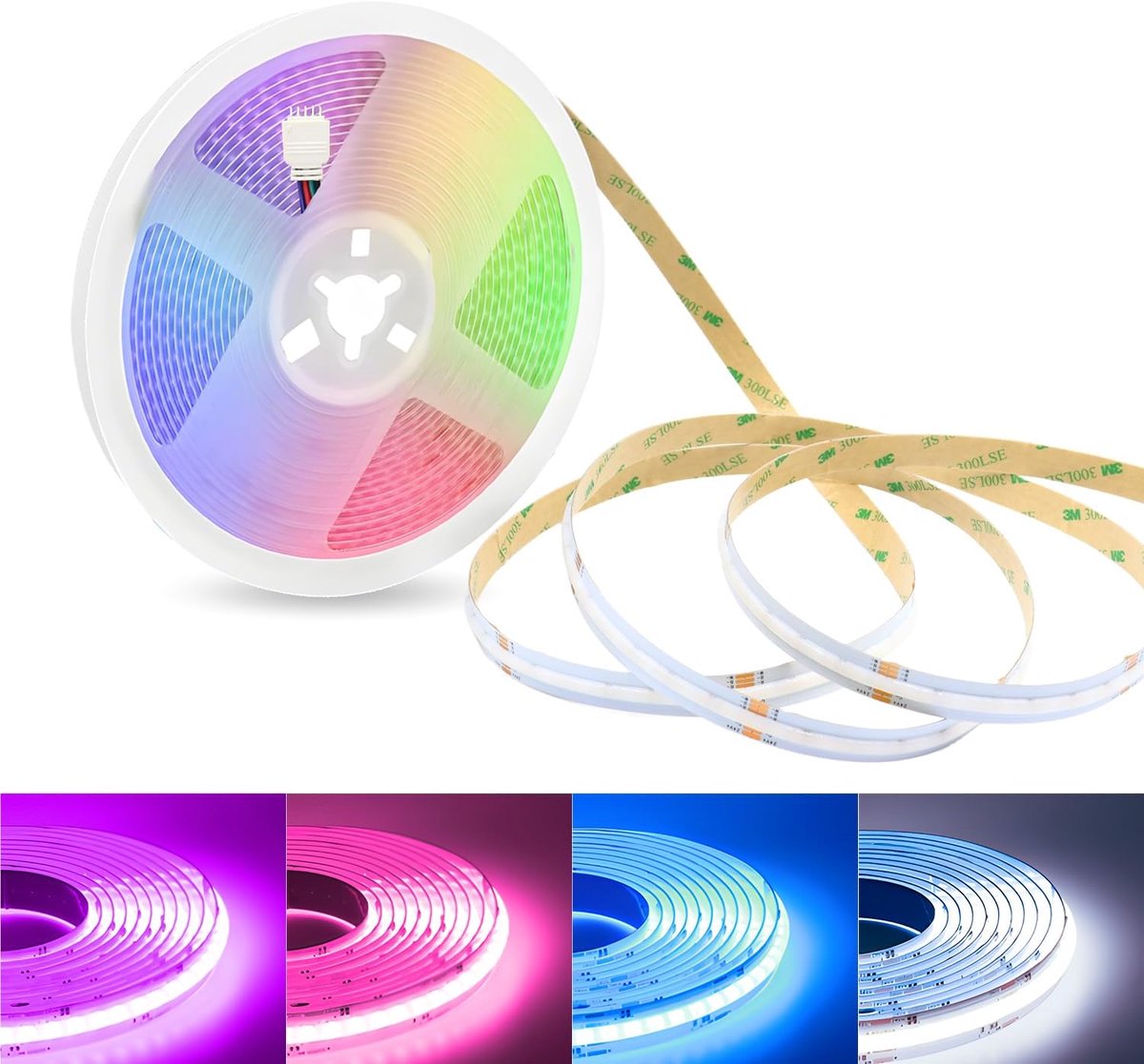 SnelShoppen - 24V COB LED Strip RGB+Koud Wit 6000K Dimbaar, 10M 672LEDs/M 12mm Brede Flexibele LED Strip voor Keuken, Slaapkamer, Feestverlichting