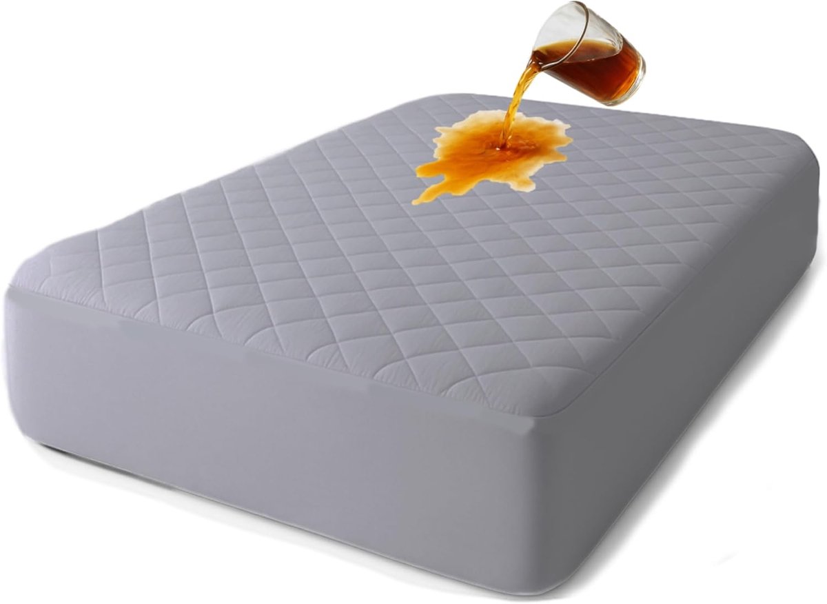 SnelShoppen - Cotton Matrasbeschermer - Waterdicht, Anti-Allergisch, Ademend, Zacht en Stil - Gequilte Matrasbescherming Grijs 140x190/200 (35-40cm)