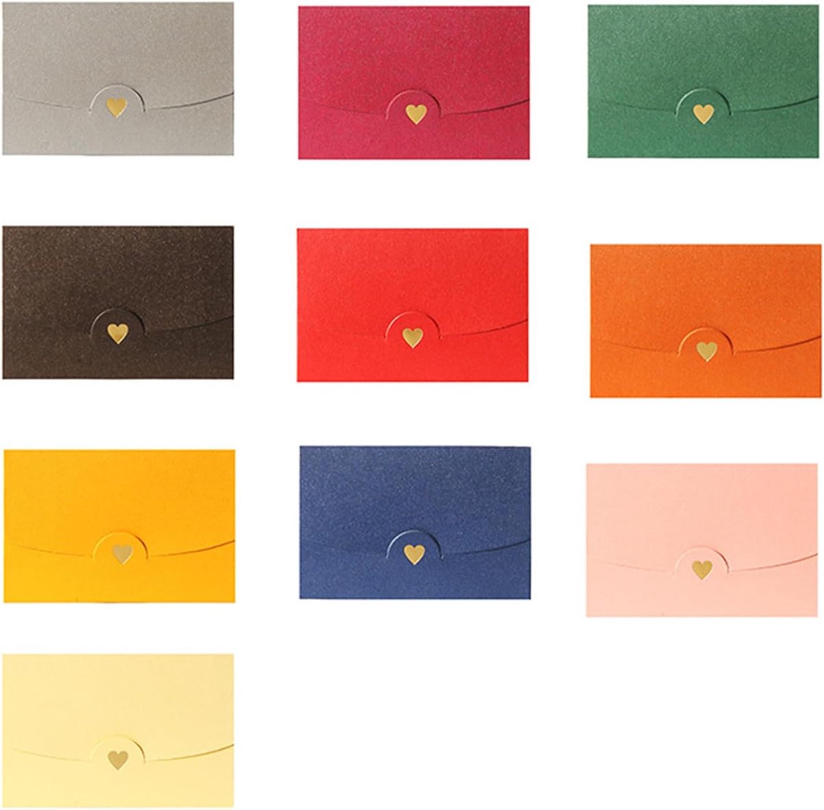 SnelShoppen - Mini Enveloppen Pack van 10 Geschenken Kaarten Enveloppen met Hart Sluiting voor DIY Cadeaukaarten Kerst Valentijnsdag Verjaardag Feest