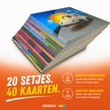 Een stapel kaarten met diverse afbeeldingen, waaronder een auto onder een zon. De tekst '20 SETJES. 40 KAARTEN.' is zichtbaar.