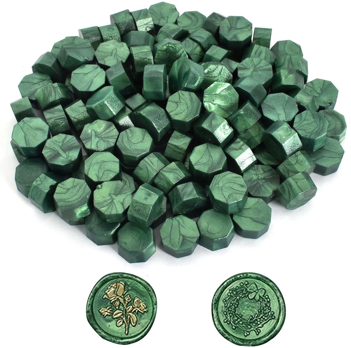 SnelShoppen - 100 Stuks Groene Seal Wax Beads Octagonale Wax Seal Kralen voor Briefen, Enveloppen, Uitnodigingen, Ambachten, Cadeauverpakking