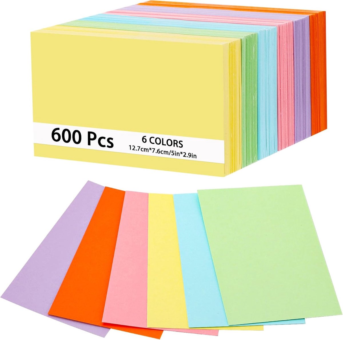SnelShoppen - 600 Moderation Cards, 12.7x7.5 cm, Blank Index Cards, 150 g/m², Dikke Papier, 6 Kleuren, Ideaal voor Leren, Presentaties, School, Kantoo
