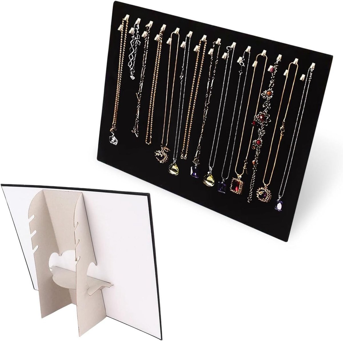 Zwarte Fluwelen Sieradenstandaard met Metalen Haken - Ruimtebesparende Organiser voor Kettingen, Armbanden en Ringen - Compacte Sieradenopslag voor Dresser en Make-up tafel
