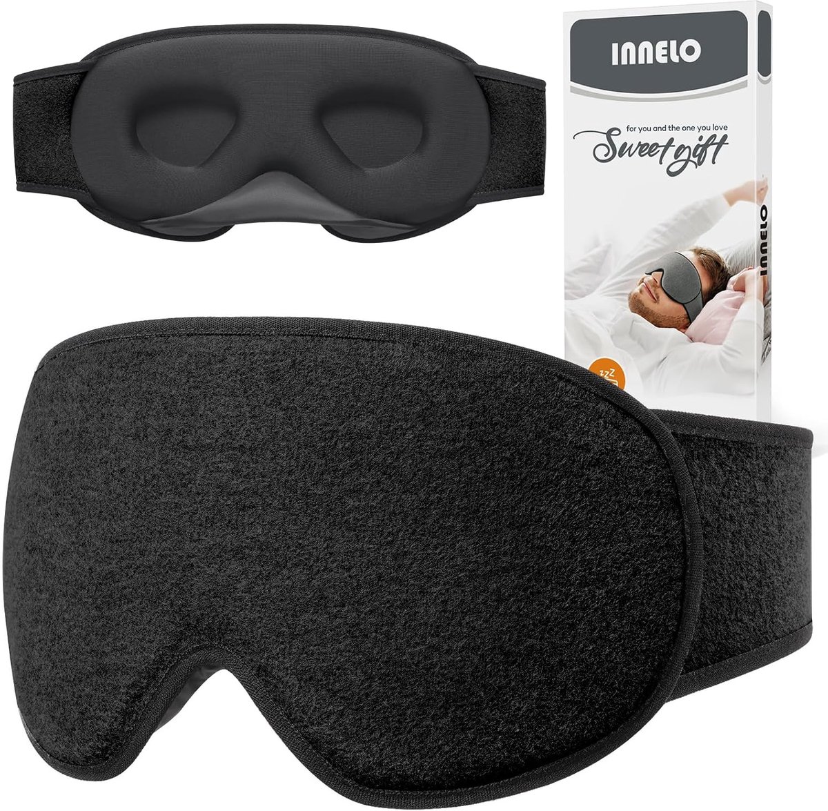 Thijox - Slaapmasker voor Zijslapers - Verbeterd 3D Lichtblokkerend Oogmasker met Gehoorbescherming - Ultralicht en Comfortabel - Klittenbandsluiting