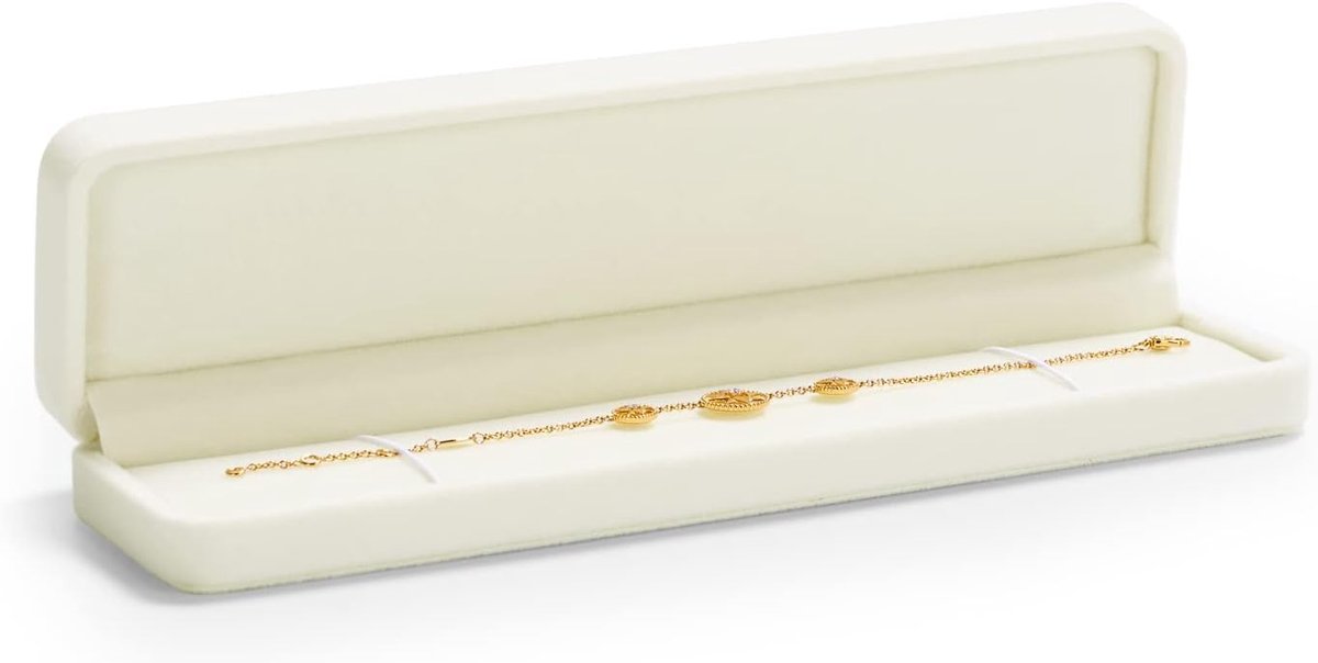 SnelShoppen - Luxe Witte Velvet Necklace Opbergdoos - Professionele Sieraden Display - Compacte 22x5.5x3 cm - Perfect als Verjaardagscadeau of voor Va