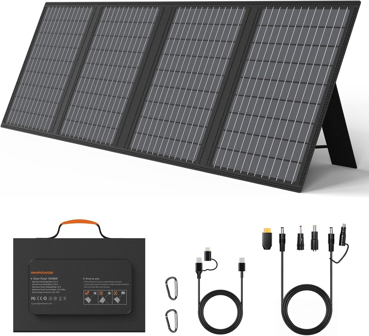SnelShoppen - Vouwbaar Zonnepaneel 60W - Hoog rendement 23.5% - Ideaal voor Camping, Tuin, Off-grid Gebruik, Lichtgewicht en Draagbaar