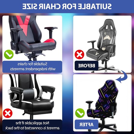 Verstelbare Gaming Stoel Cover - Wasbare Stretch Cover voor Computerstoel met Armleuningen en Rugleuning, Ideaal voor Thuis, Kantoor en Speelkamer — afbeelding 4