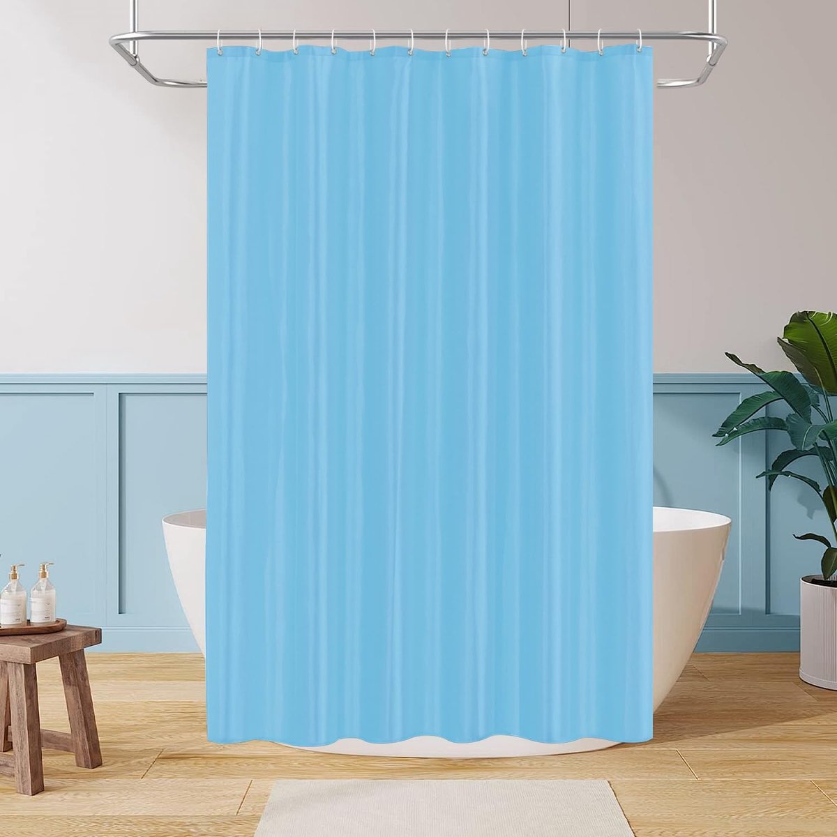 SnelShoppen - Douchegordijn Polyester Mildew Bestendig, Waterdicht en Wasbaar, Blauw met 12 Haakjes voor Badkamer en Douche