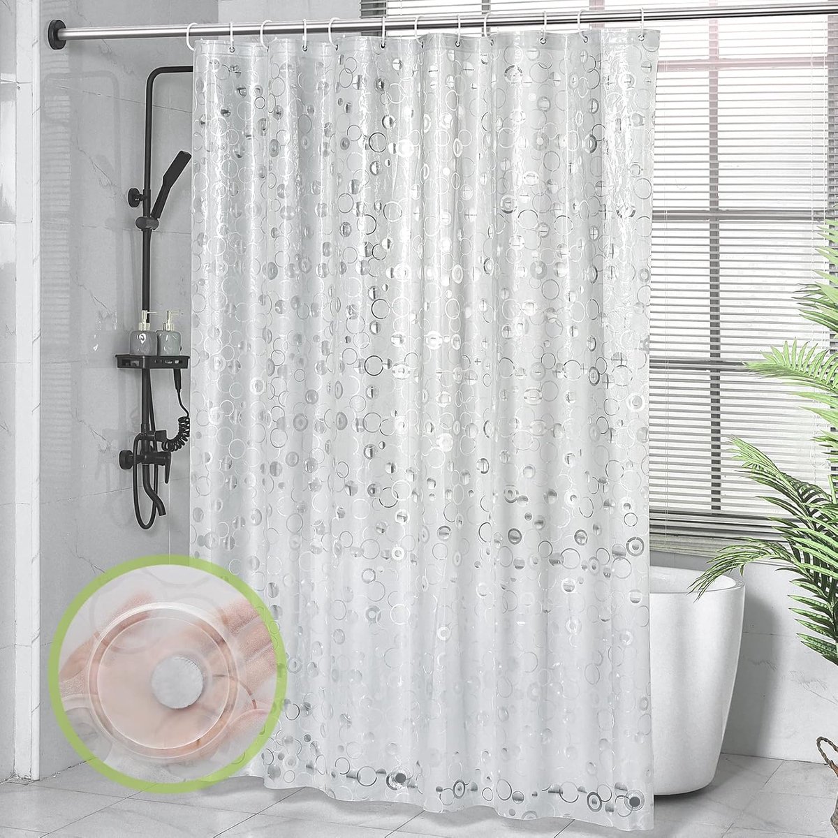 SnelShoppen - Douchegordijn 180 x 200 cm, Waterdicht, Schimmelbestendig, EVA Met Gewogen Zoom, Inclusief 12 Haakjes, Extra Lang Voor Badkamer en Natru