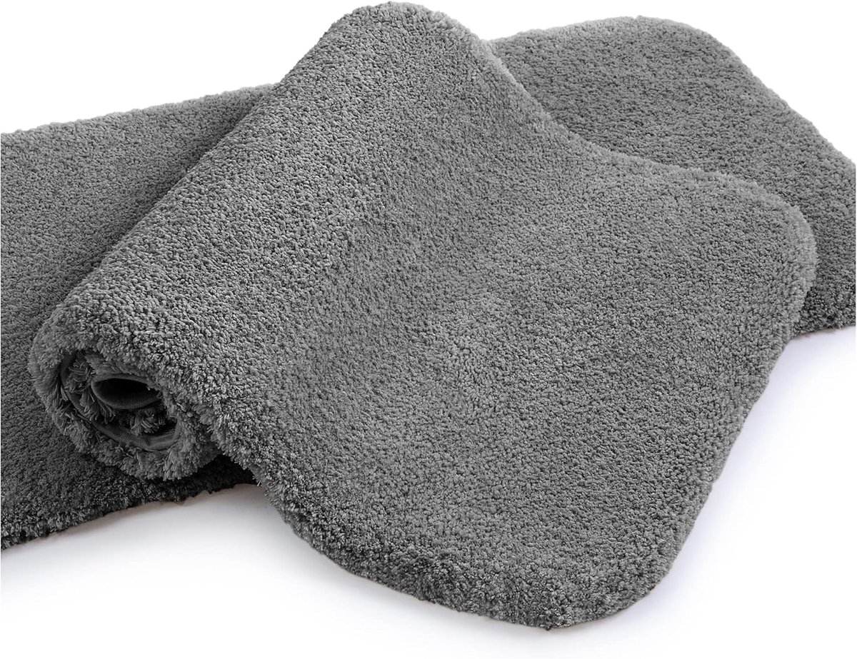 SnelShoppen - Set van 2 Badmat - Extra Dikke & Super Zachte Badkamer Kleed - Antislip en Hoog Absorberend - Machinewasbaar - 50 x 80 cm (Donkergrijs)