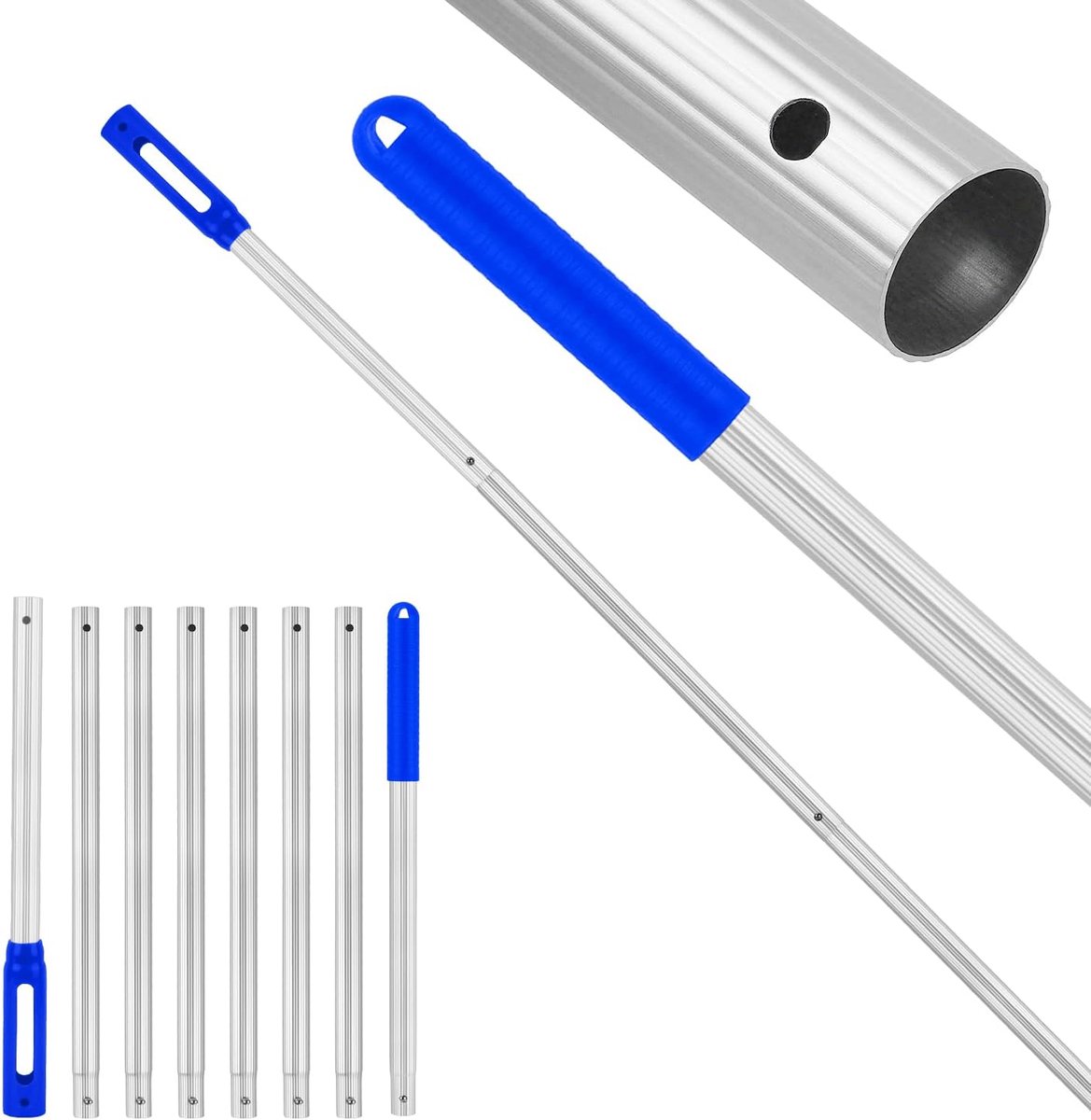 SnelShoppen - Telescopische Poolstok voor Zwembaden & Spa's, Uittrekbaar van 74 tot 300 cm, Aluminium 8-Delige Telescoop Handgreep – Geschikt voor Net