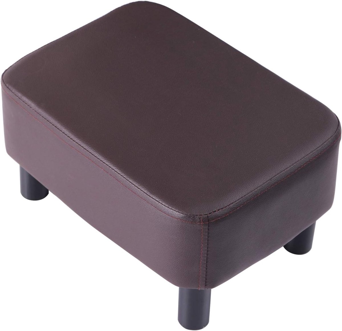 SnelShoppen - 42cm Voetenbank - Rechthoekige Pouf met Houten Poten - Modern PU Leer - Comfortabele Voetsteun voor Woonkamer en Slaapkamer - Bruin - Id