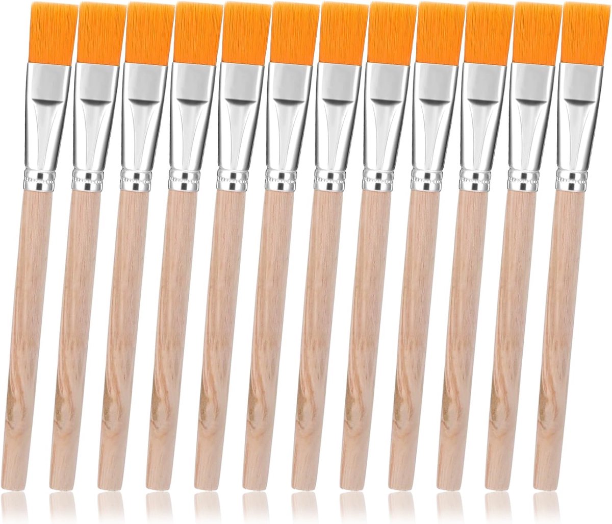 SnelShoppen - Set van 12 Platte Kwasten met Houten Handvat, Perfect voor Lichaam, Gezicht, Stenen, Canvas, Voor Beginners en Kunstenaars
