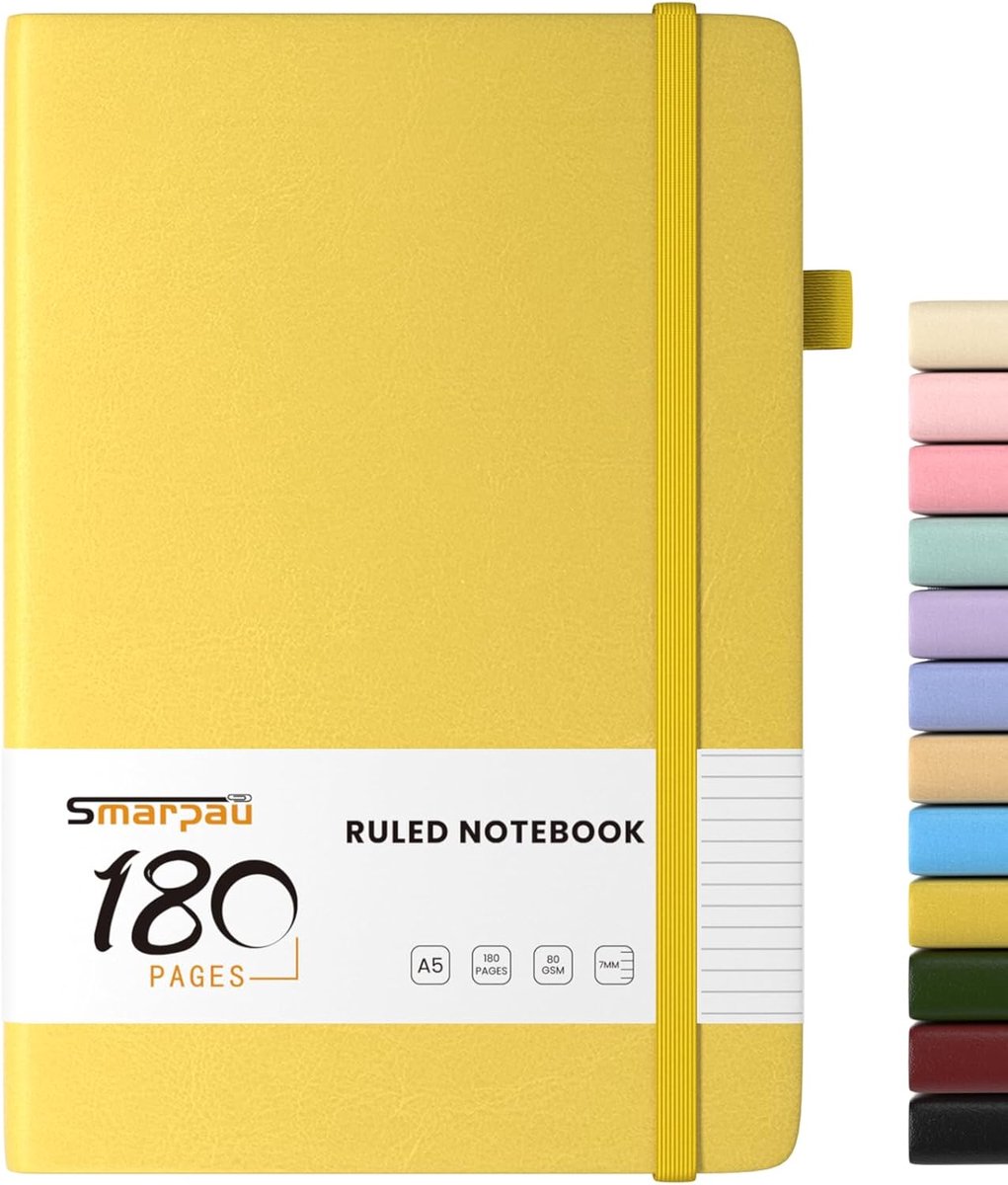 SnelShoppen - A5 Hardcover Notitieboek Leren Notepad met 180 Pagina's voor Schrijven, 80gsm Dikte Papier, Gelijnd Journal voor Werk, School, Reizen, 1