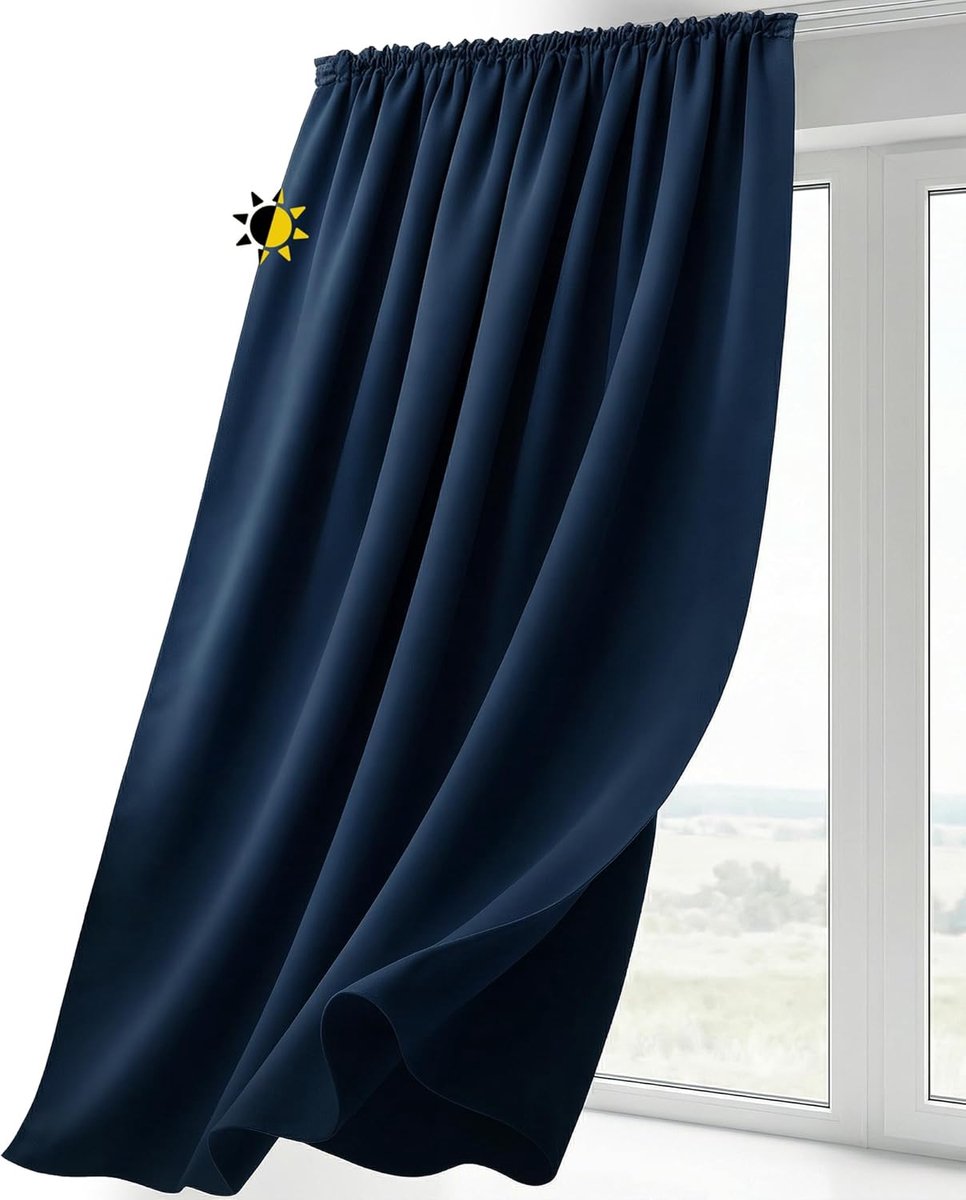 SnelShoppen - Blackout Gordijn U-Band Opaque 140x245 cm - Donkerblauw, Geluiddempend, Warmte-isolerend, Klaar voor Gebruik, Individueel Inkortbaar