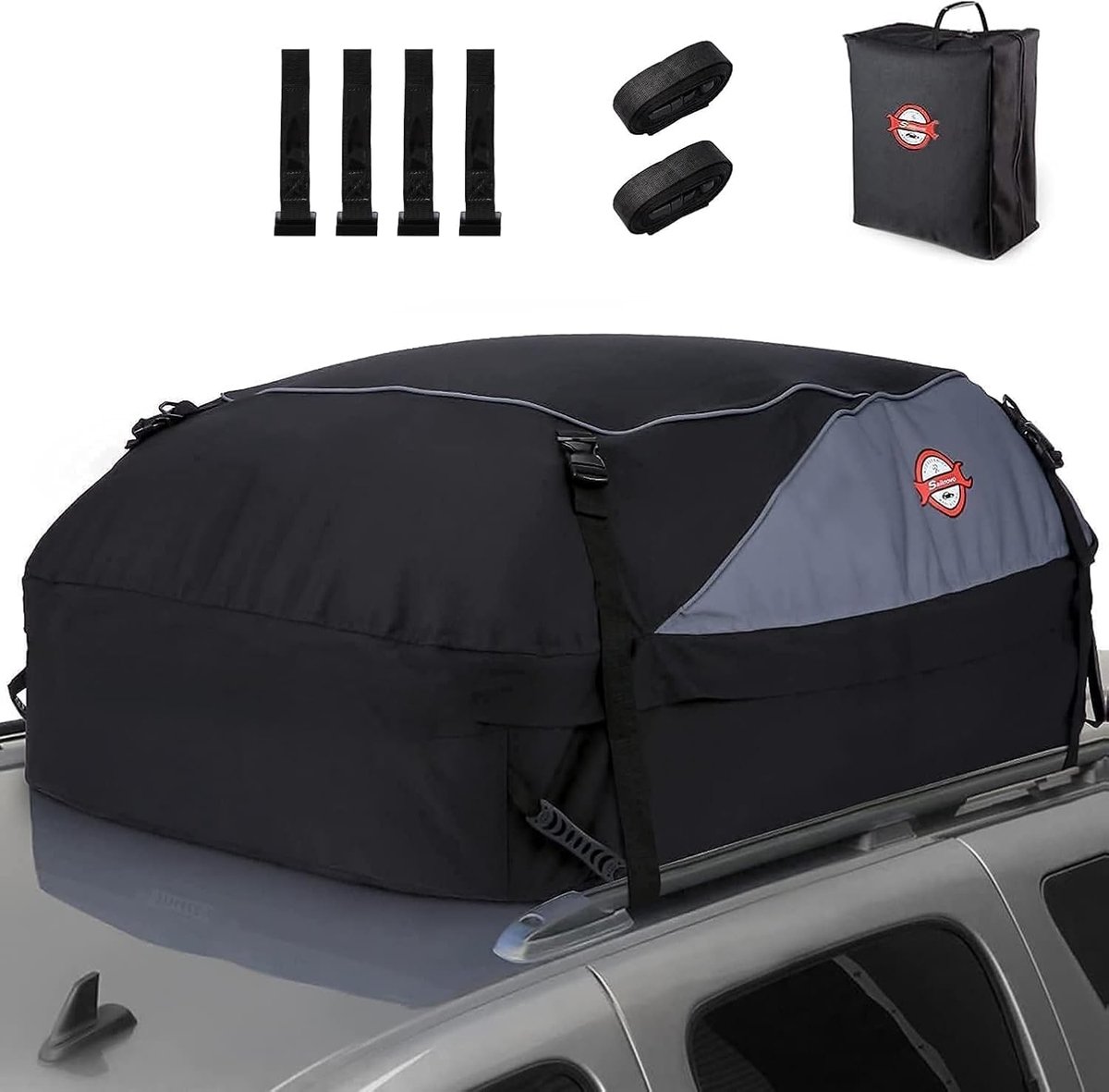 SnelShoppen - Oplooibare Dakbox voor Auto, 4m³, Waterdicht, 1000D Materiaal, Inclusief 6 Verstevigde Riemen en 4 Deurhaken, Ideaal voor Reis en Bagage