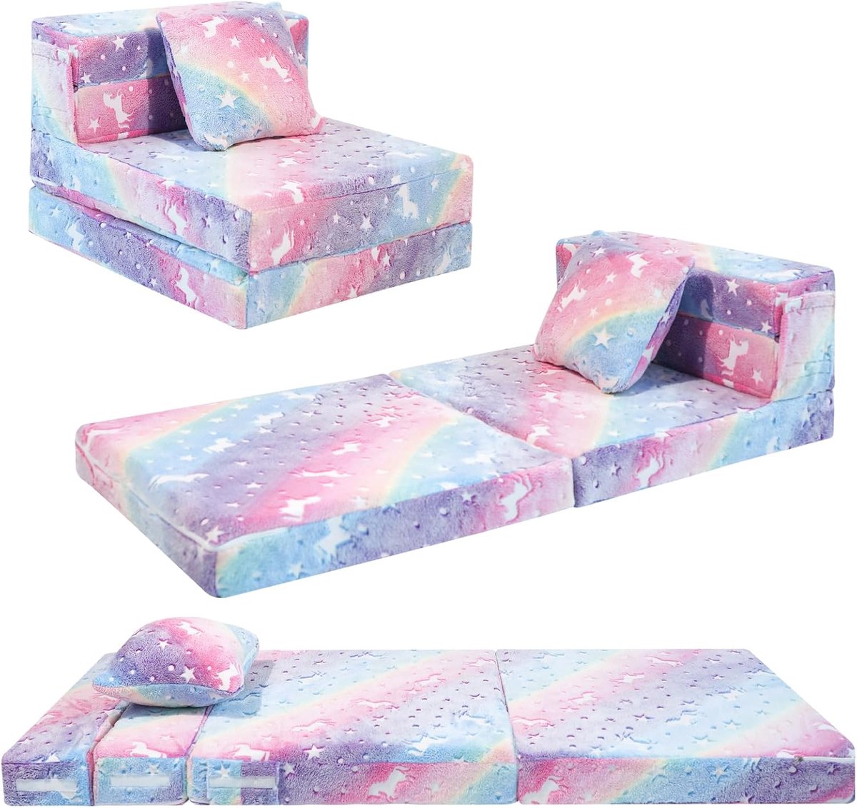 SnelShoppen - Kids Sofa Bed - Opvouwbare Kindersofa - Glow in The Dark - Baby Modular Unicorn Sofa - Vouwbare Futon - Kindermatras - Speelkamer - Meis
