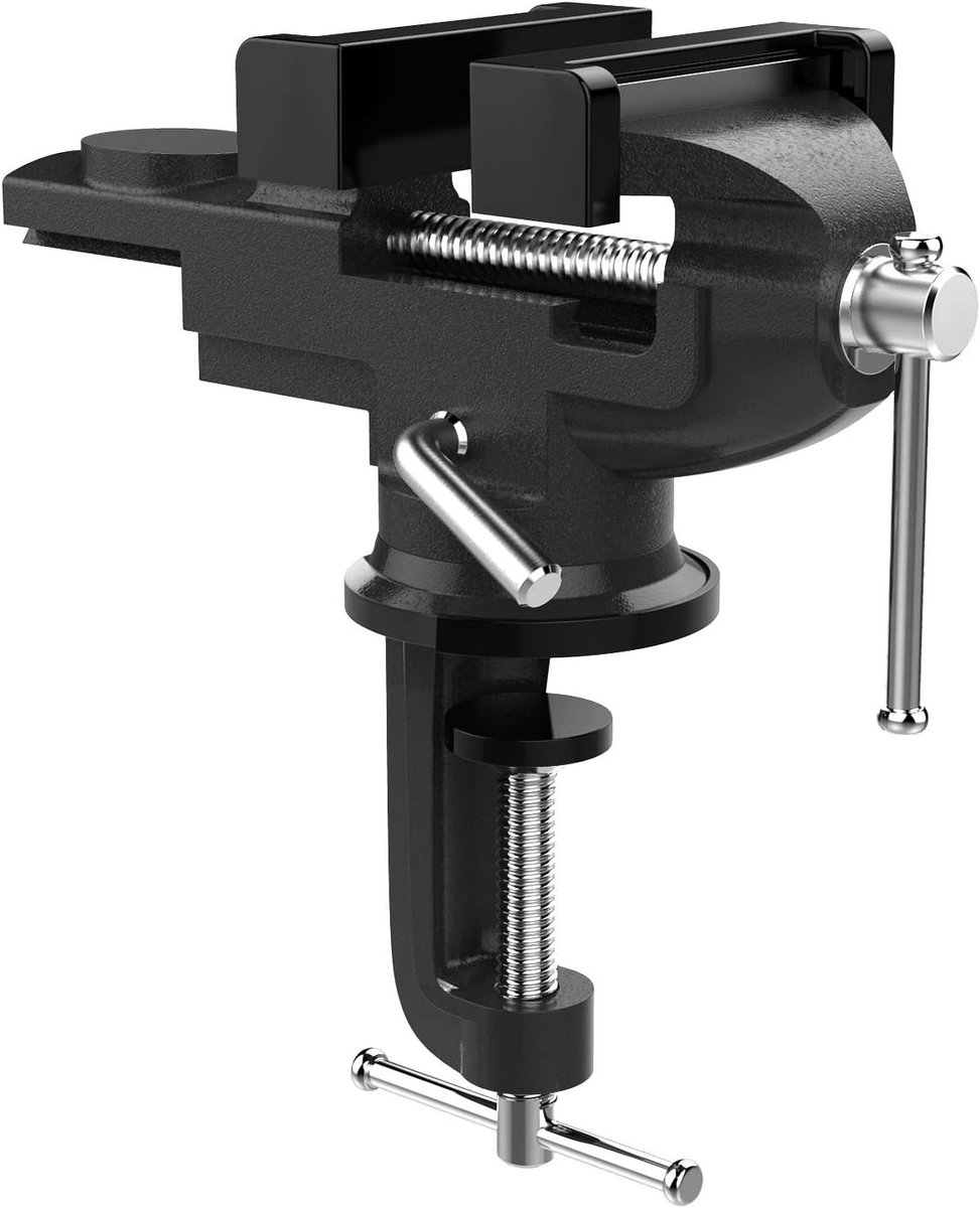 SnelShoppen - 3 Inch Tafelklem, 360° Rotatable Basis, Universele Bankklem voor Houtbewerking en Metaalbewerking, Draagbare Klem met Klembeugel, Zwart