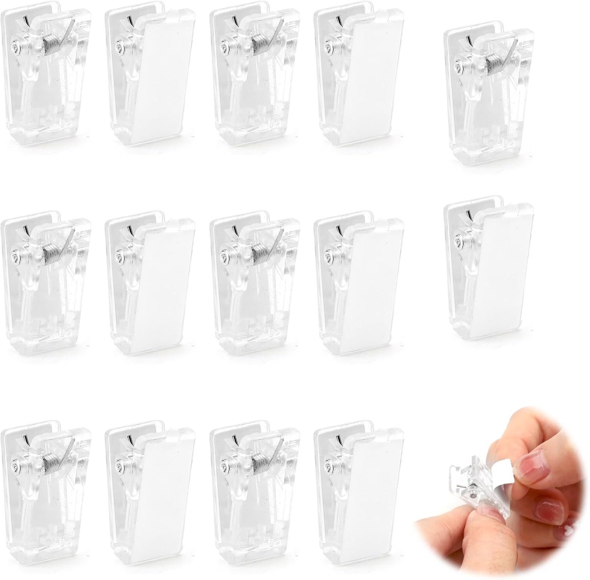 SnelShoppen - Wandtapijtclips 15 Stuks - Zelfklevend, Dubbelzijdige Veerklemmen voor Posters, Douchegordijnen, Muurvlaggen - Transparante Wandclips va