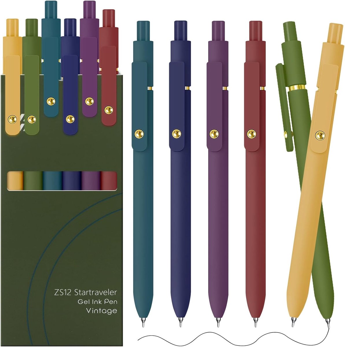 SnelShoppen - Gelpennen Set van 6 - Gouden Retro Quick Dry 0.5mm Zwarte Inkt - Fijne Punt Schrijfpennen voor School, Kantoor, Cadeaus voor Vrouwen en