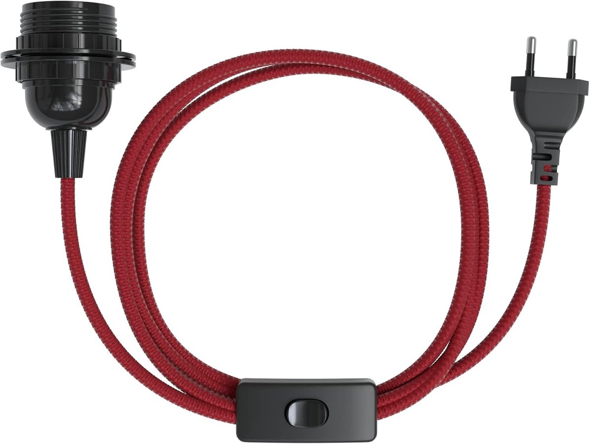 SnelShoppen - E27 Lamp Fitting met Schakelaar en Stoffen Kabel - DIY Lamp Houder met Stekker voor Slaapkamer, Woonkamer, Keuken en Meer
