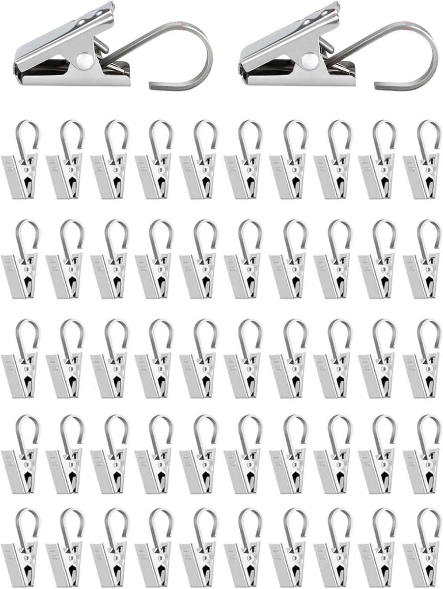 SnelShoppen - 50 Stuks RVS Gordijnclips met Haken, Multifunctionele Roestvrijstalen Clips voor Douchestang, Foto's, Thuisdecoratie, Zilver