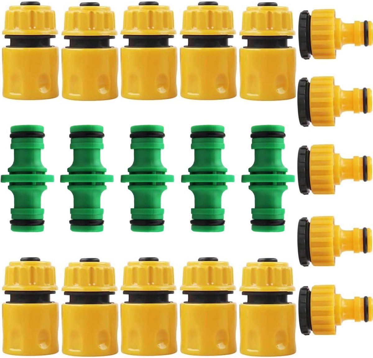 SnelShoppen - 20-delig Tuinslang Aansluitset, 5 x 1/2 inch Snelaansluitingen, 10 x 1/2 of 3/4 Inch Dubbele Stekker voor Tuin en Thuisgebruik