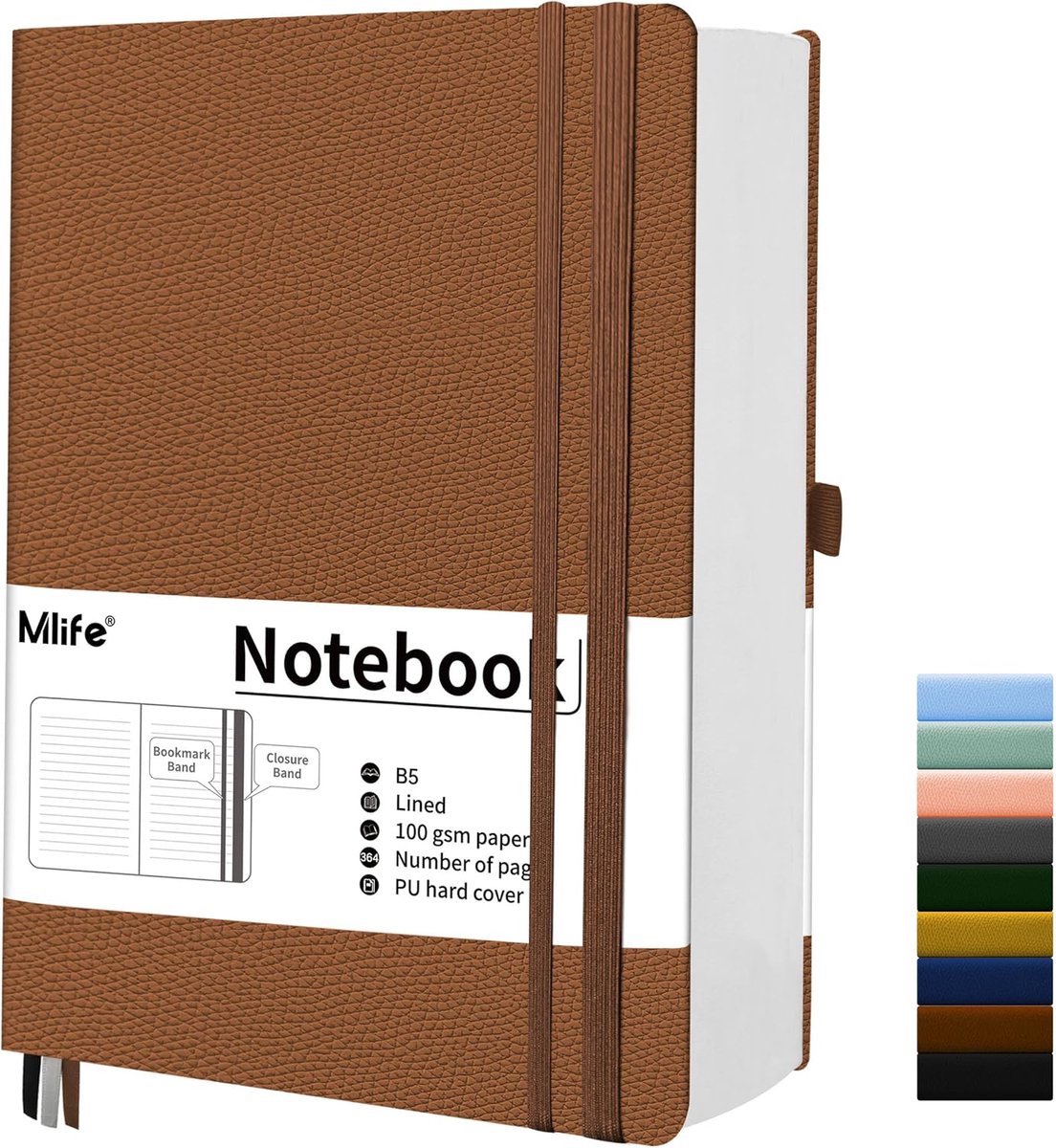 SnelShoppen - B5 Notitieboek - 360 Pagina's - Dikke 100gsm Inktbestendig Papier - Bruin - Met Vouwbare Pouch voor Kantoor, School en Thuis - Perfect v