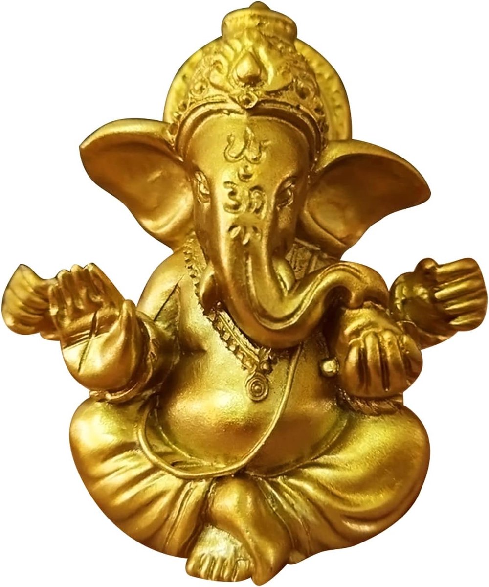 SnelShoppen - Ganesha Beeldje - Mini Hindoestaanse God Ganesha - Handgemaakte Olifant Beeld - Resin Sculptuur - Goudkleurig - Decoratie voor Thuis, Ka