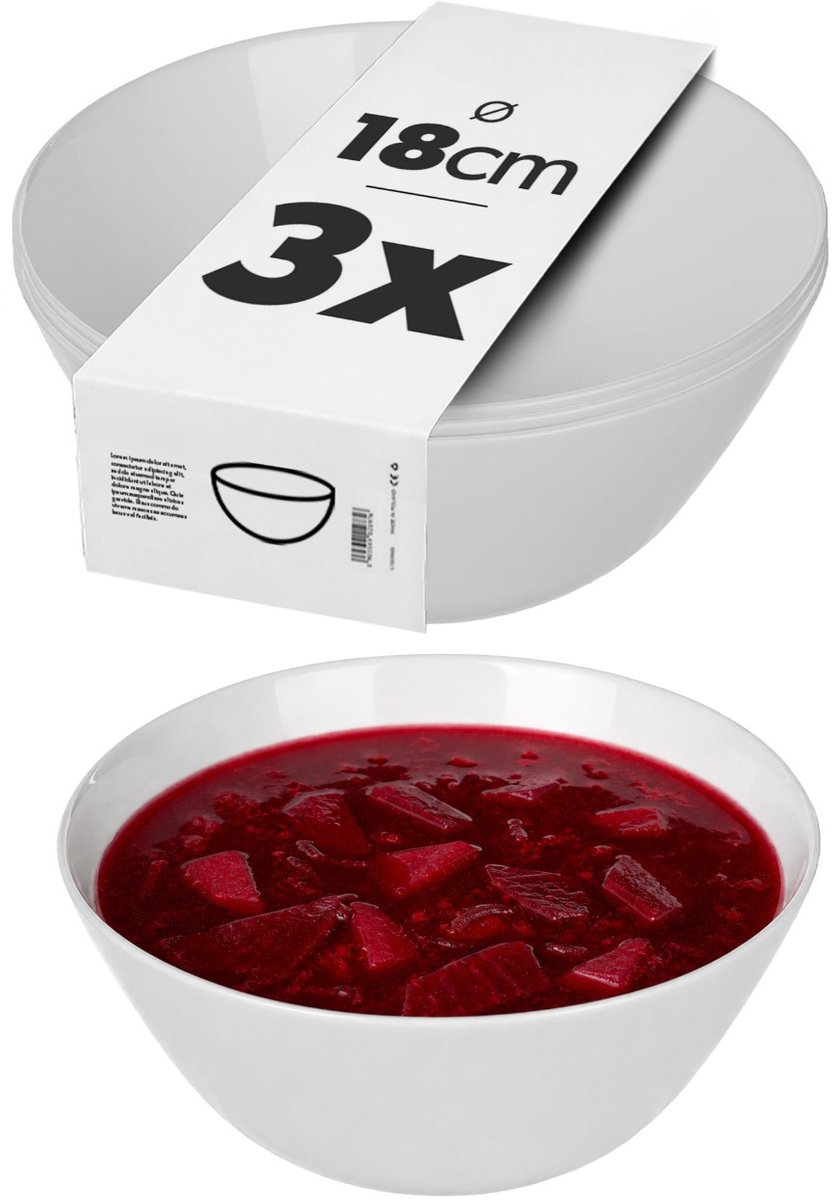 Datena glazen slaschaal 18 cm wit 3 st.