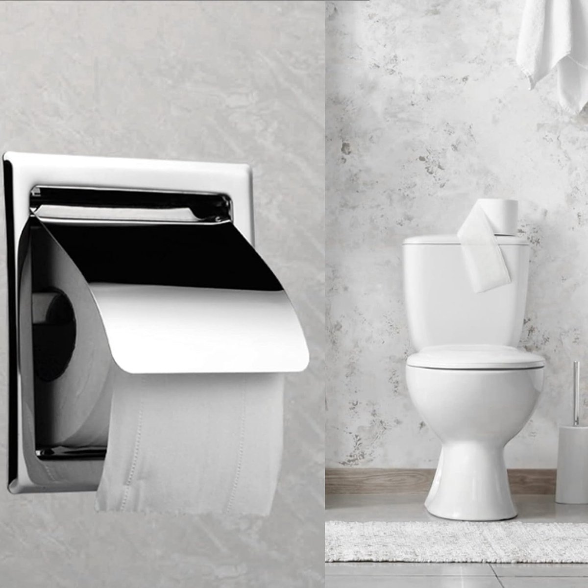 SnelShoppen - Ingebouwde Toiletpapierhouder RVS, Wandmontage, Met Deksel, Toiletrandoverhouder, Duurzaam en Elegant, Badkameraccessoire, Roestvrij Sta