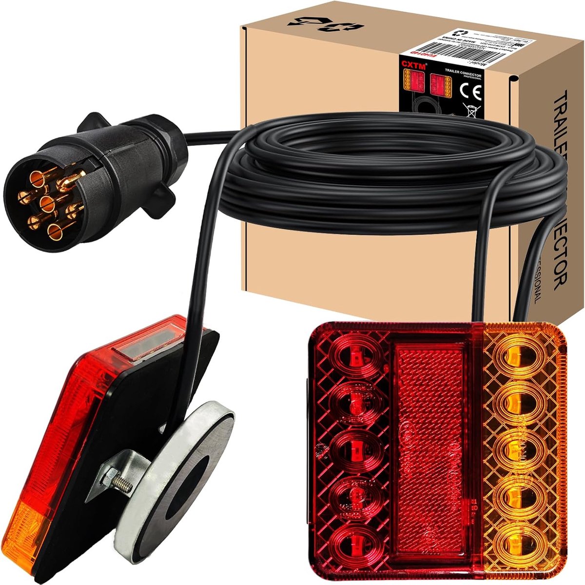 SnelShoppen - LED Achterlicht Set met Magnet en 7.5 m Kabel, 12V, Universeel Waterdicht Achterlicht voor Trailer met 7-Pin Plug voor Auto's, Vrachtwag