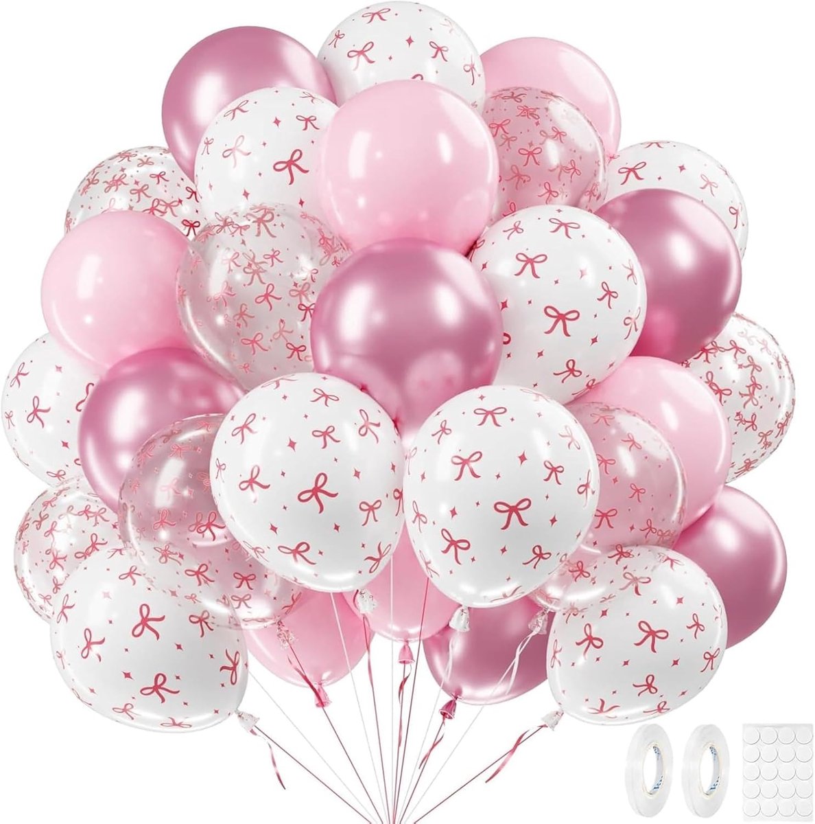SnelShoppen - Pink Bow Ballonnen Set 60 Stuks 30,5 cm Lichtroze Metallic Roze Helder Wit Voor Verjaardagsfeest Decoratie, Strikpatroon, Perfect Voor M
