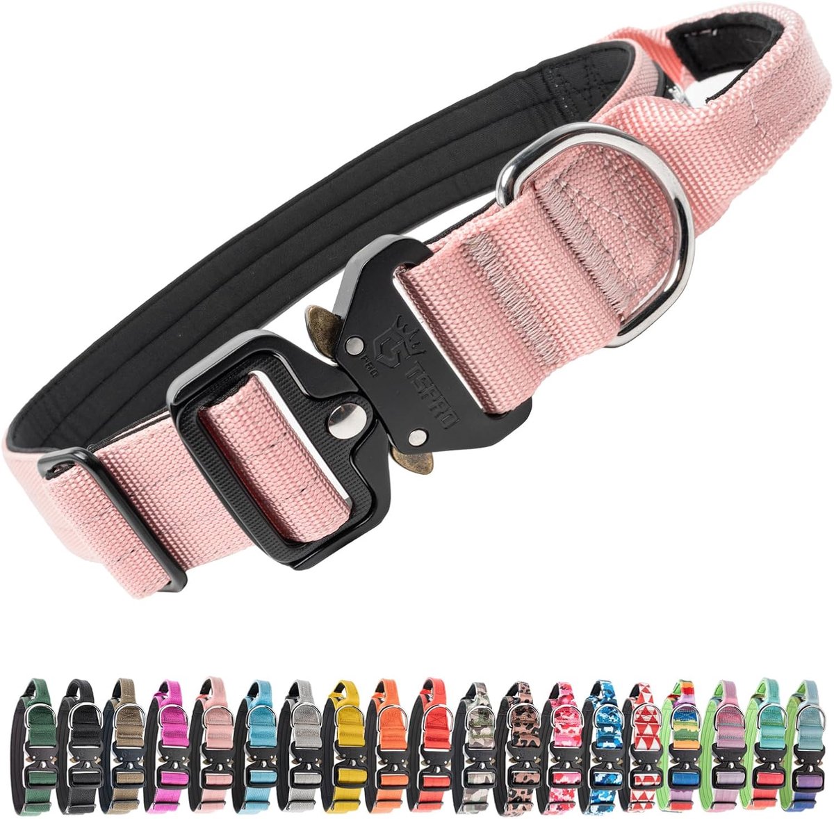 SnelShoppen - Premium Hondenhalsband met Handgreep, Verstelbare Dikke Halsband met Snelsluiting, Stevig voor Middelgrote en Grote Honden (Roze L)