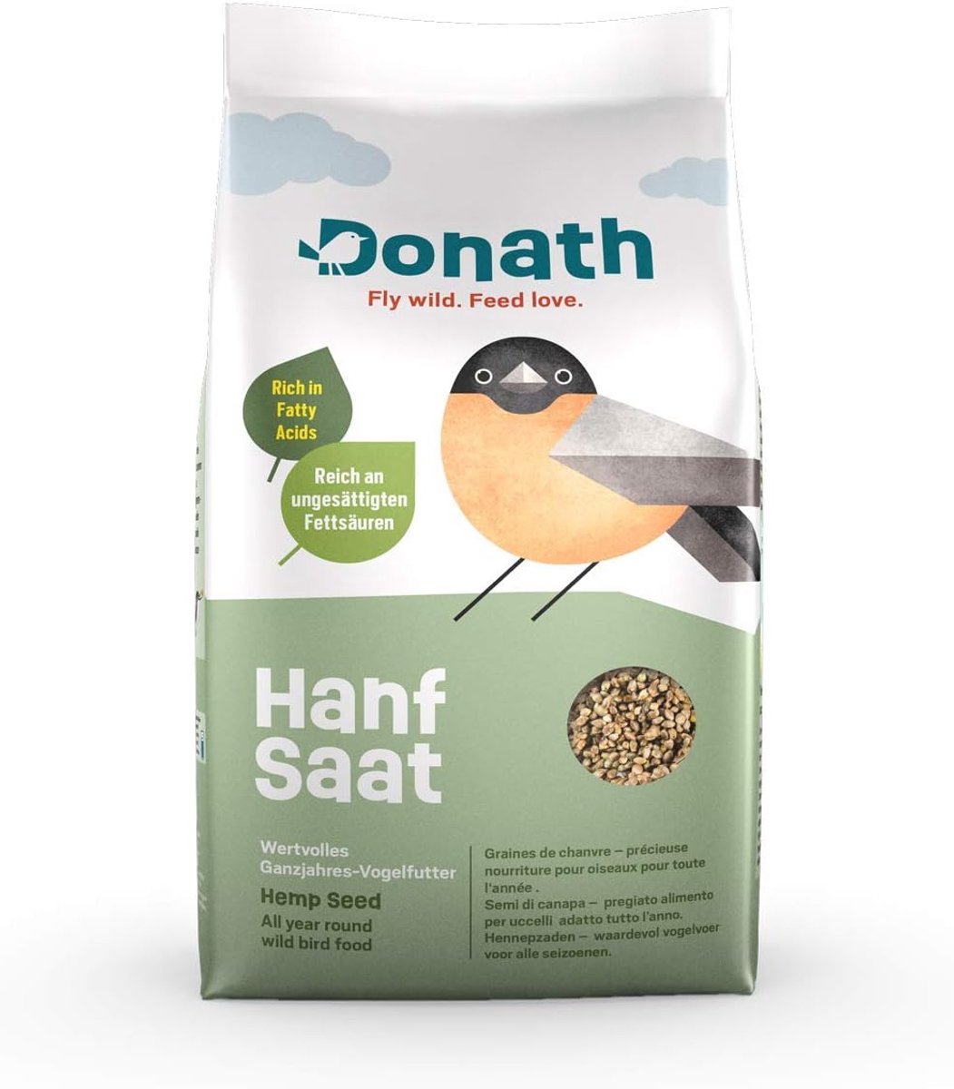 SnelShoppen - Donath Hennepzaad 1 kg - Gezond Voer voor Vogelvoer, Vol met Essentiële Vetzuren voor Vogels zoals Vinken en Mezen, Ideaal voor Tuin en