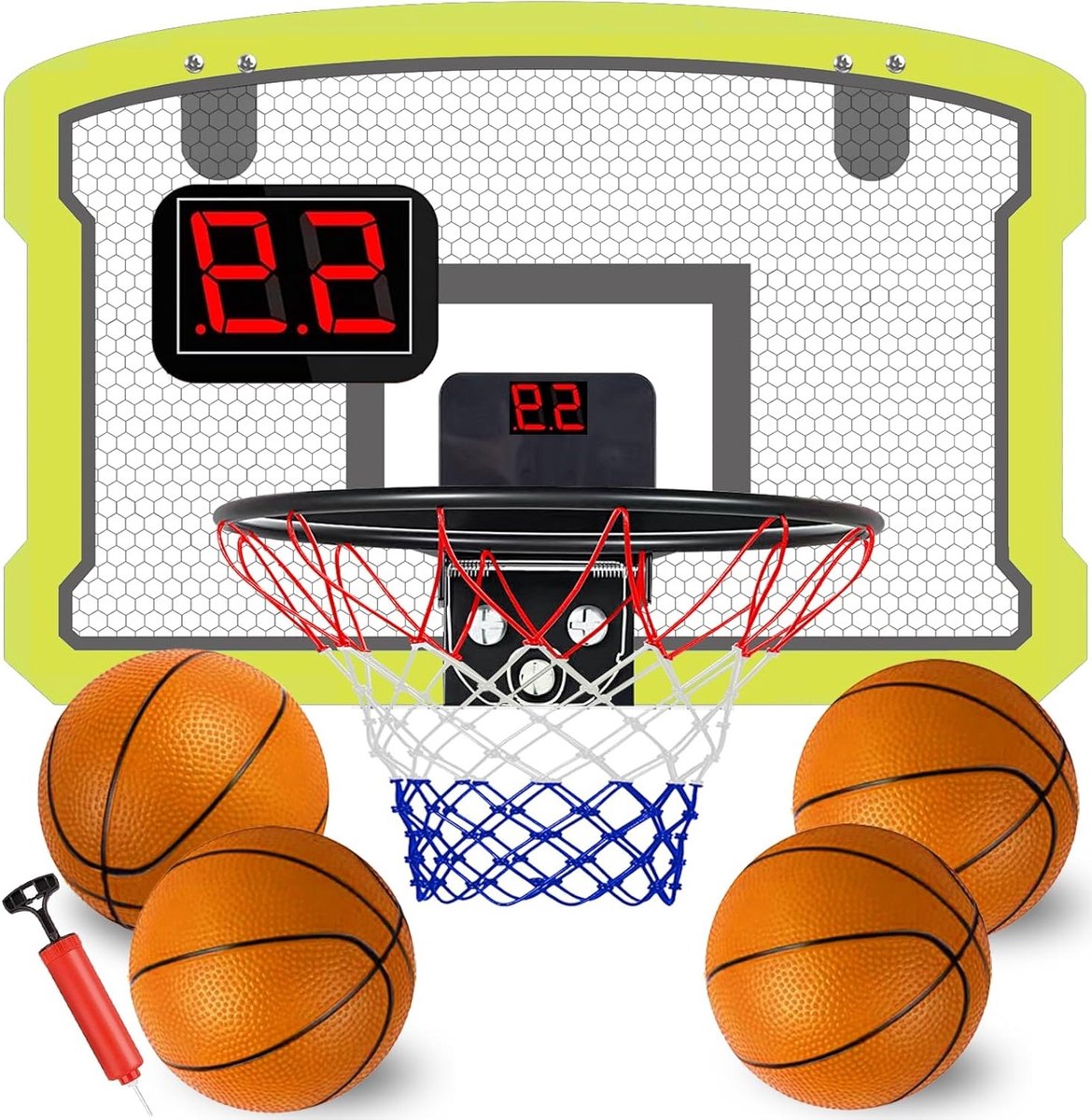 Indoor Mini Basketball Basket met Elektronische Score, 4 Ballen en Wandbevestiging - Perfecte Speelgoed Cadeau voor Kinderen van 3 tot 12 Jaar voor Slaapkamer en Kantoor
