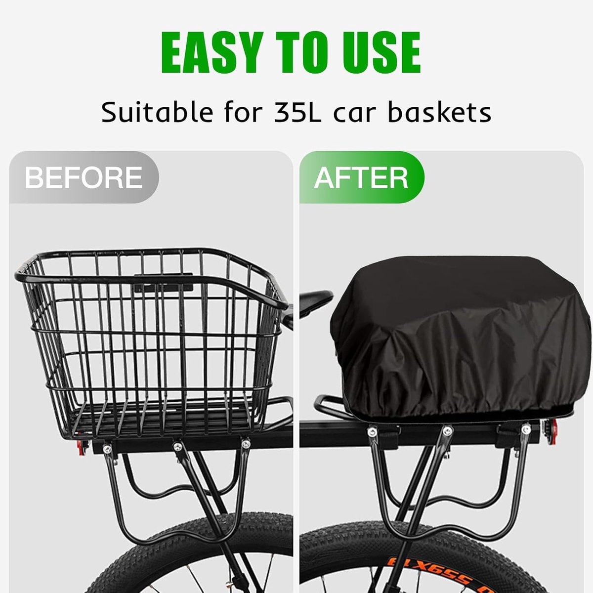 Regenhoes voor fietsmand 35 liter - Waterdicht & zwart - Bescherming tegen regen, modder en stof - Fietsmand hoes voor fietstas - Fietsmand accessoire met regenbescherming – foto 6