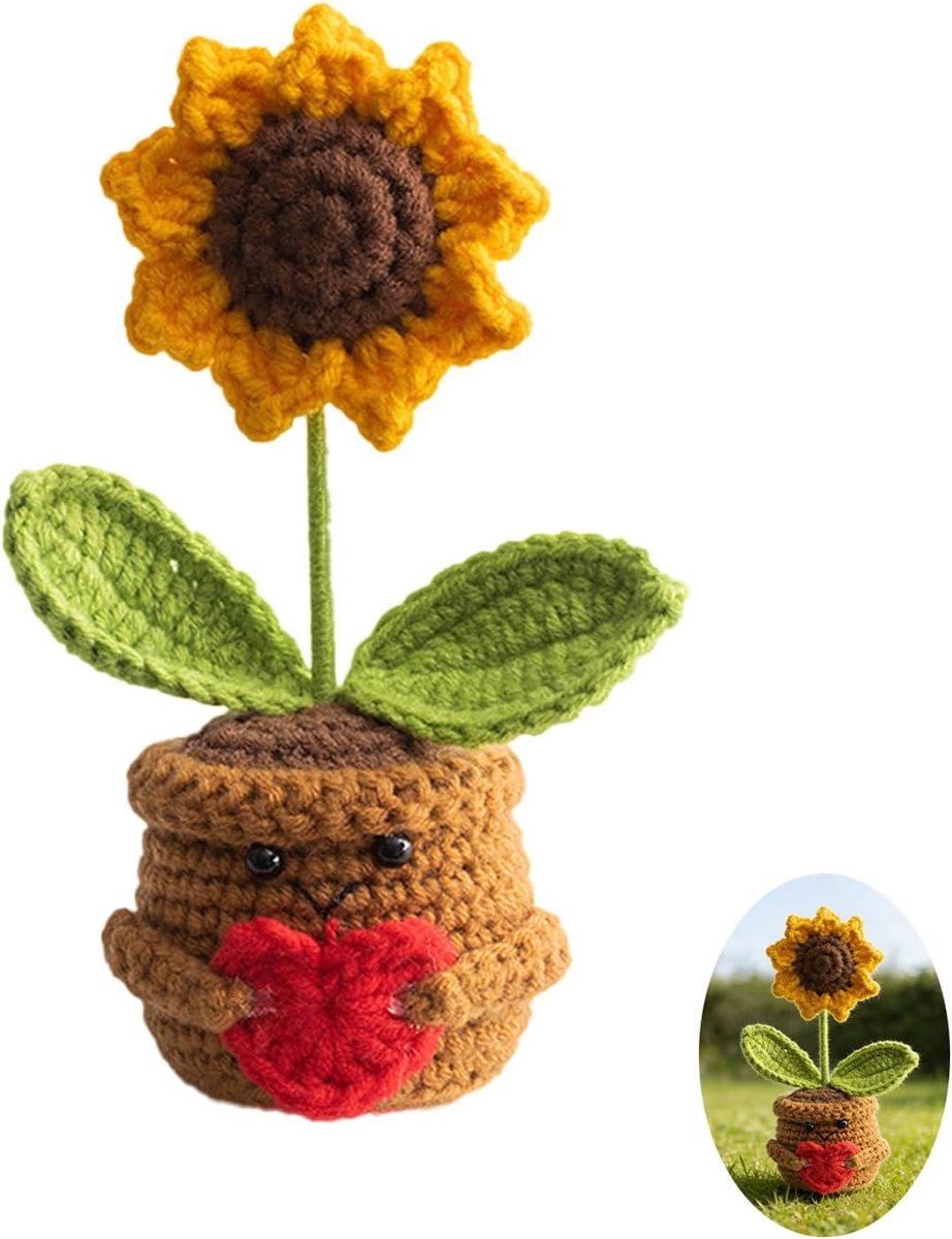SnelShoppen - Handgemaakte Gehaakte Zonnebloemen, Positieve Pocket Hugs, Originele Cadeaus voor Vrienden, Collega's, Familie en Vriendin, Kleurrijke K