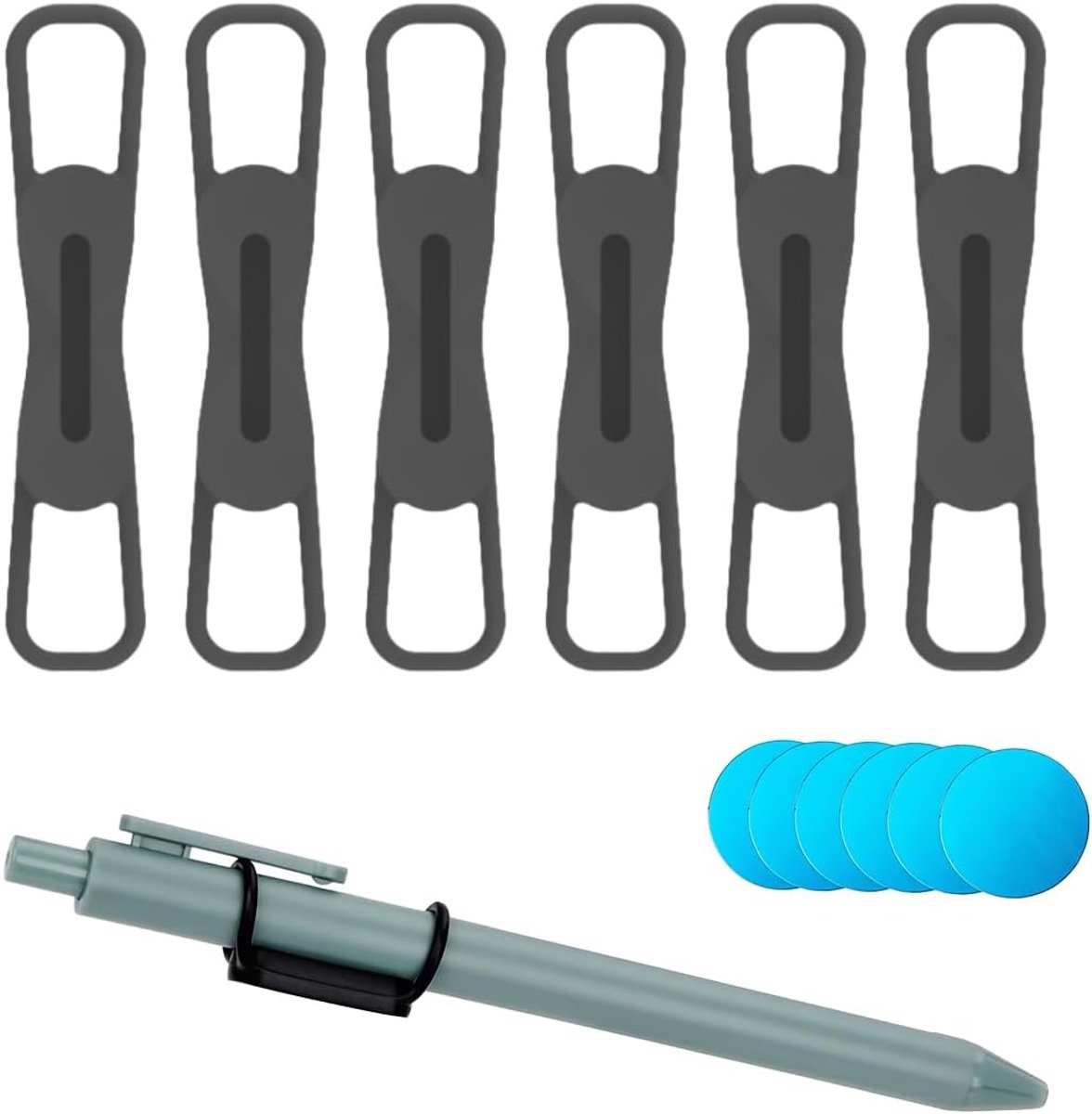 SnelShoppen - Set van 6 Magnetische Siliconen Penhouders, Magnetische Pennenhouder, Draagbare Penhouder voor Kantoor, Koelkast, Whiteboard, Zwart
